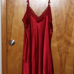 Red silky sexy nightgown